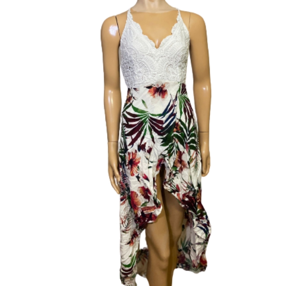 White and Floral Maxi Summer Dress